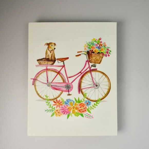 Jin Jing Dog on Bicycle Bike Canvas Print Textured - Picture 1 of 5